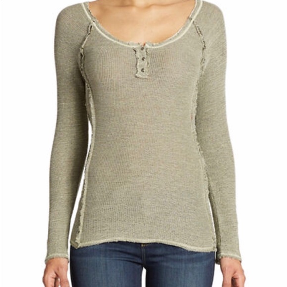 Free People Sweaters - New Free People rag tag Henley sweater knit top army light green medium $98